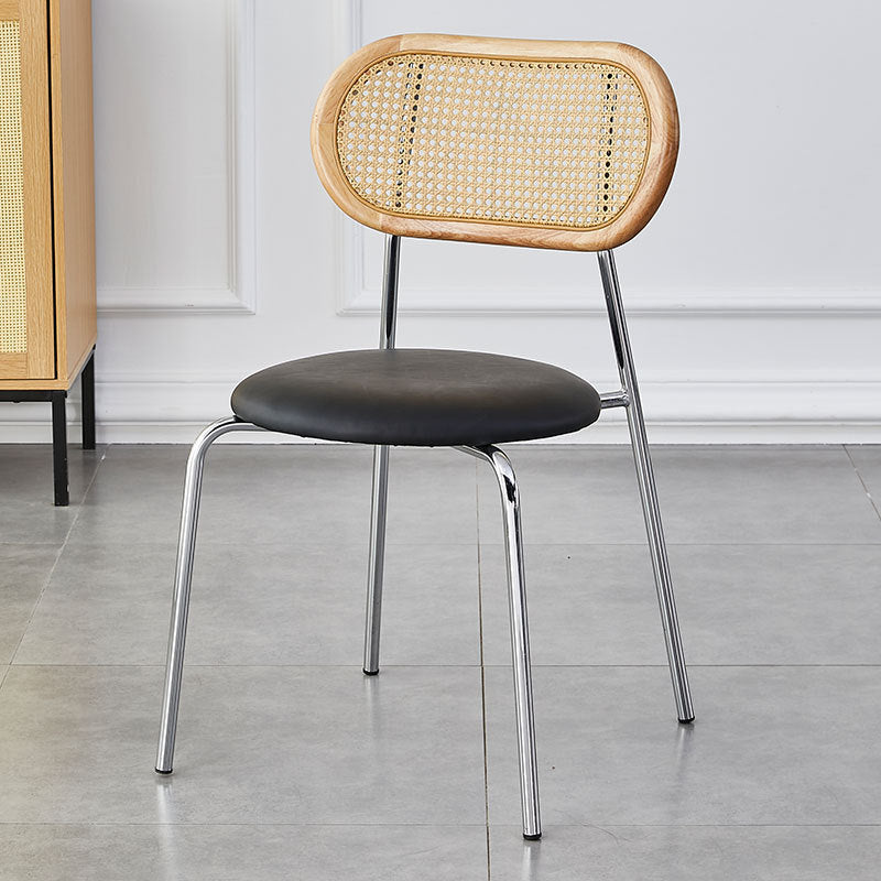 Moderno Minimalista Ovalado Redondo Cuero Artificial Metal Silla de Comedor Respaldo Para Comedor 