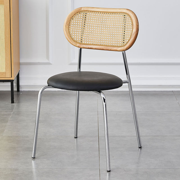 Moderno Minimalista Ovalado Redondo Cuero Artificial Metal Silla de Comedor Respaldo Para Comedor 