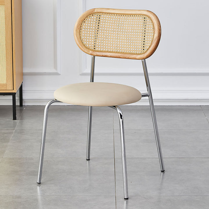 Moderno Minimalista Ovalado Redondo Cuero Artificial Metal Silla de Comedor Respaldo Para Comedor 
