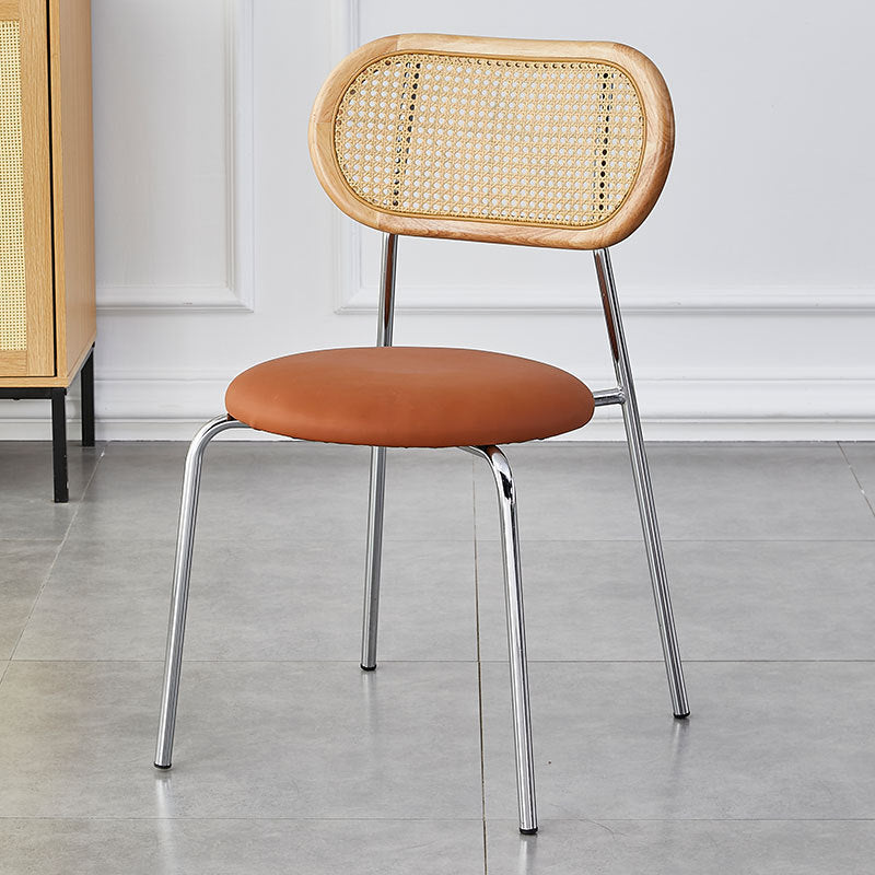 Moderno Minimalista Ovalado Redondo Cuero Artificial Metal Silla de Comedor Respaldo Para Comedor 