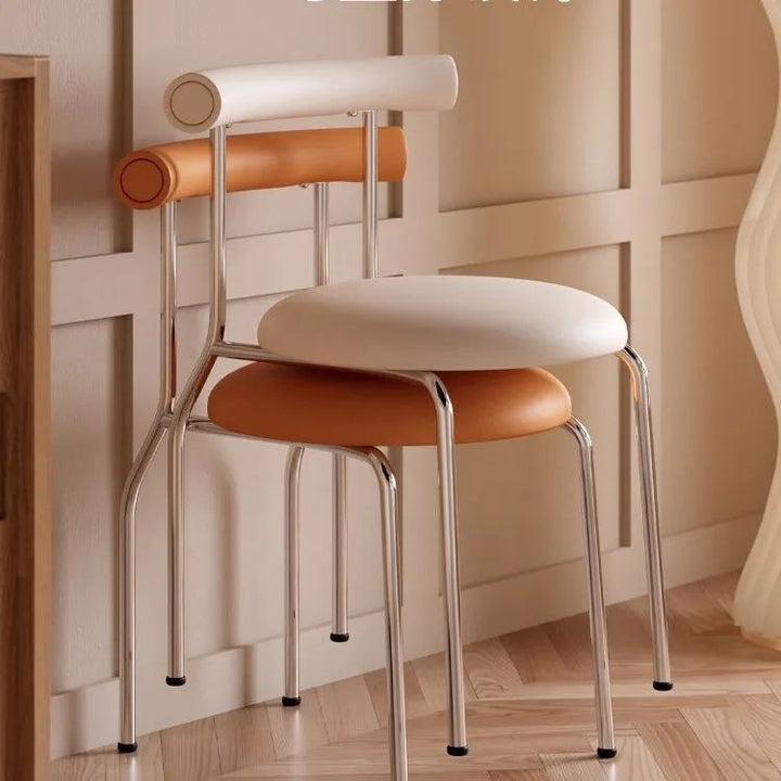 Moderno Minimalista Curvado Redondo Cuero Artificial Metal Silla de Comedor Respaldo Para Comedor 