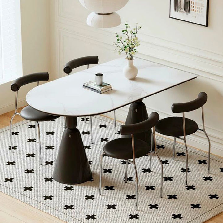 Modern Minimalist Curved Round Artificial Leather Metal Dining Chair Backrest For Dining Room