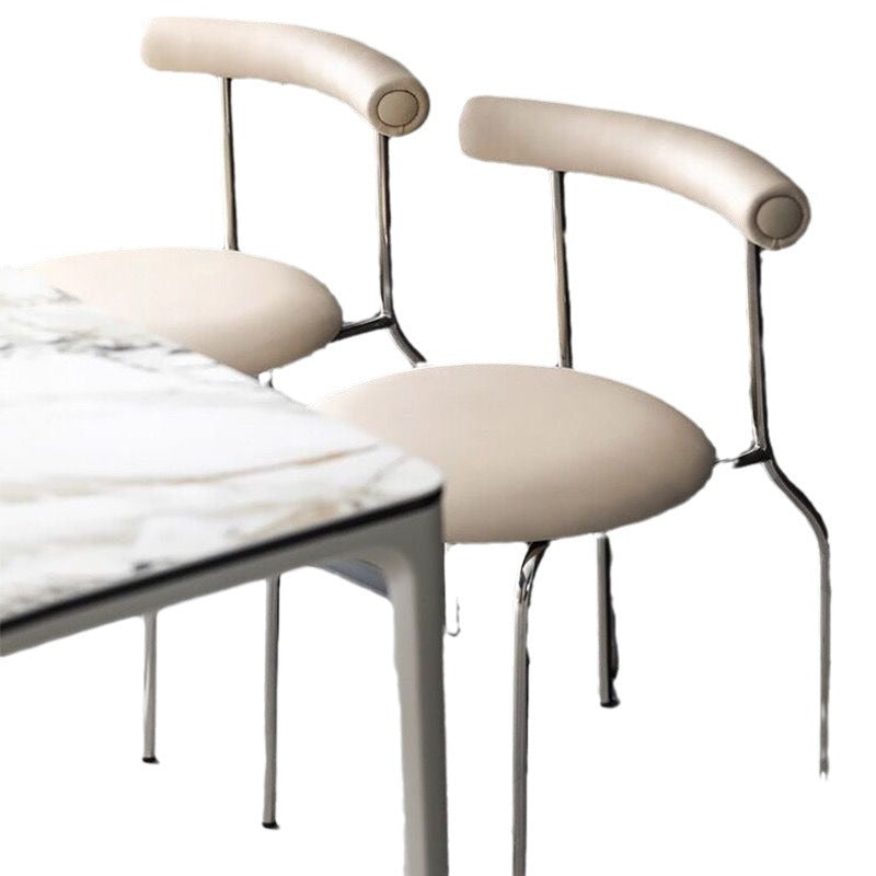 Moderno Minimalista Curvado Redondo Cuero Artificial Metal Silla de Comedor Respaldo Para Comedor 