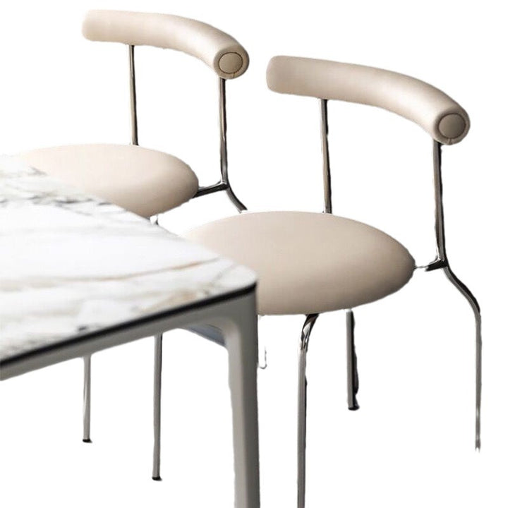 Moderno Minimalista Curvado Redondo Cuero Artificial Metal Silla de Comedor Respaldo Para Comedor 