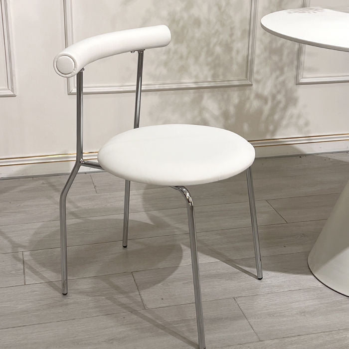 Moderno Minimalista Curvado Redondo Cuero Artificial Metal Silla de Comedor Respaldo Para Comedor 