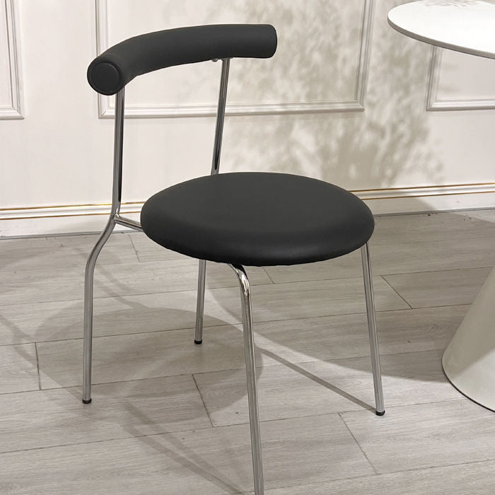 Moderno Minimalista Curvado Redondo Cuero Artificial Metal Silla de Comedor Respaldo Para Comedor 
