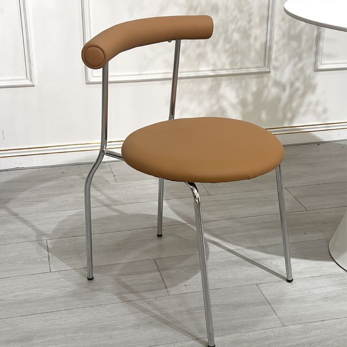 Moderno Minimalista Curvado Redondo Cuero Artificial Metal Silla de Comedor Respaldo Para Comedor 