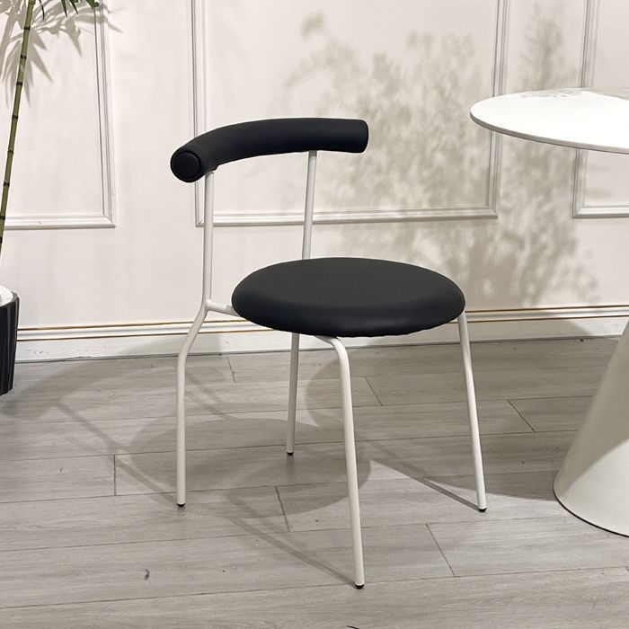 Moderno Minimalista Curvado Redondo Cuero Artificial Metal Silla de Comedor Respaldo Para Comedor 