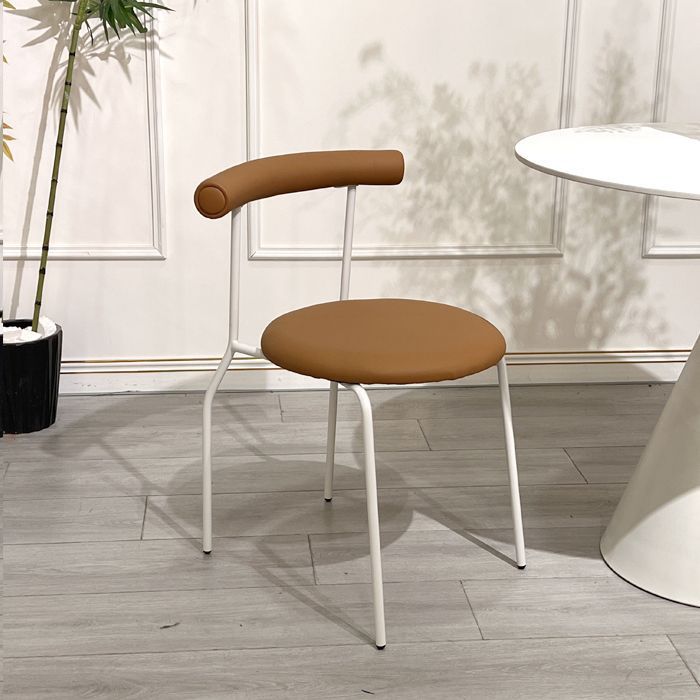 Moderno Minimalista Curvado Redondo Cuero Artificial Metal Silla de Comedor Respaldo Para Comedor 