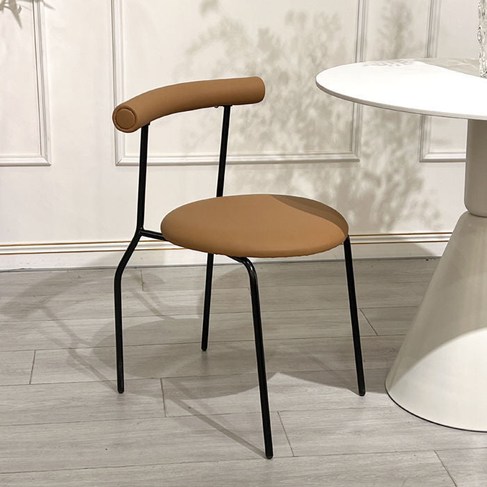 Moderno Minimalista Curvado Redondo Cuero Artificial Metal Silla de Comedor Respaldo Para Comedor 
