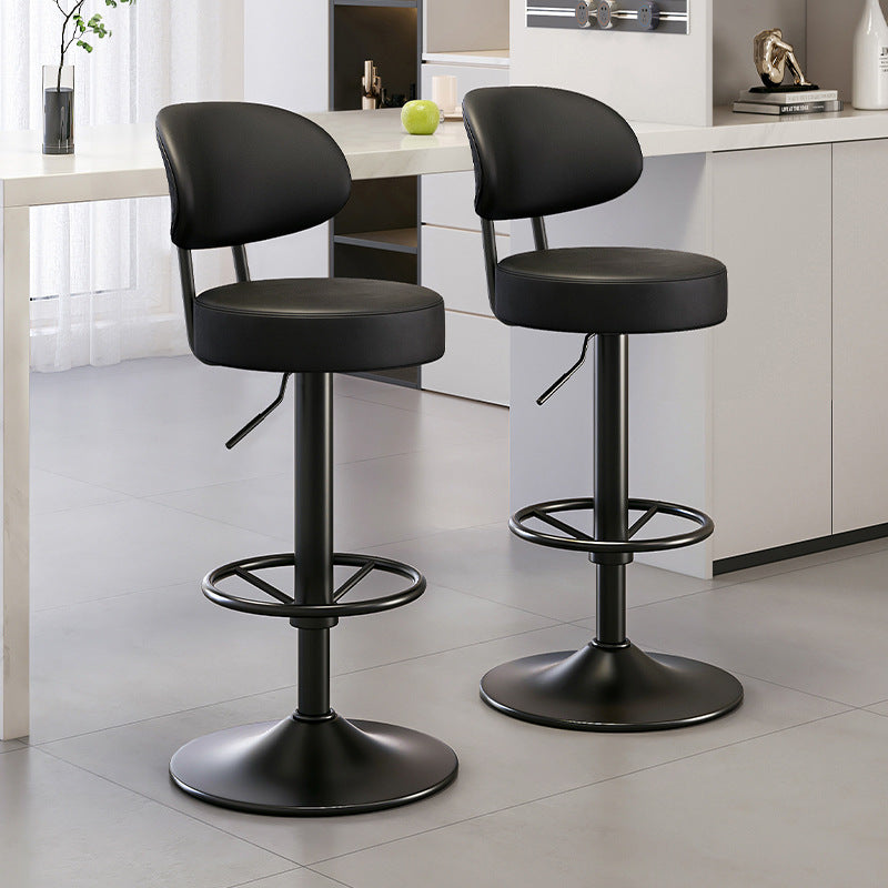 Moderner minimalistischer runder gebogener Napa-Leder-Metallschreibtischstuhl ohne Rückenlehne für das Home-Office 