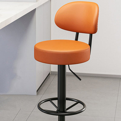 Moderner minimalistischer runder gebogener Napa-Leder-Metallschreibtischstuhl ohne Rückenlehne für das Home-Office 
