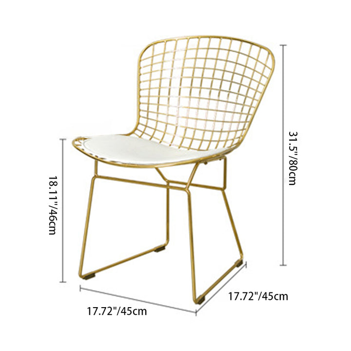 Contemporary Scandinavian Openwork Square Curved Nappa Leather Metal Dining Chair Backrest Arm For Dining Room