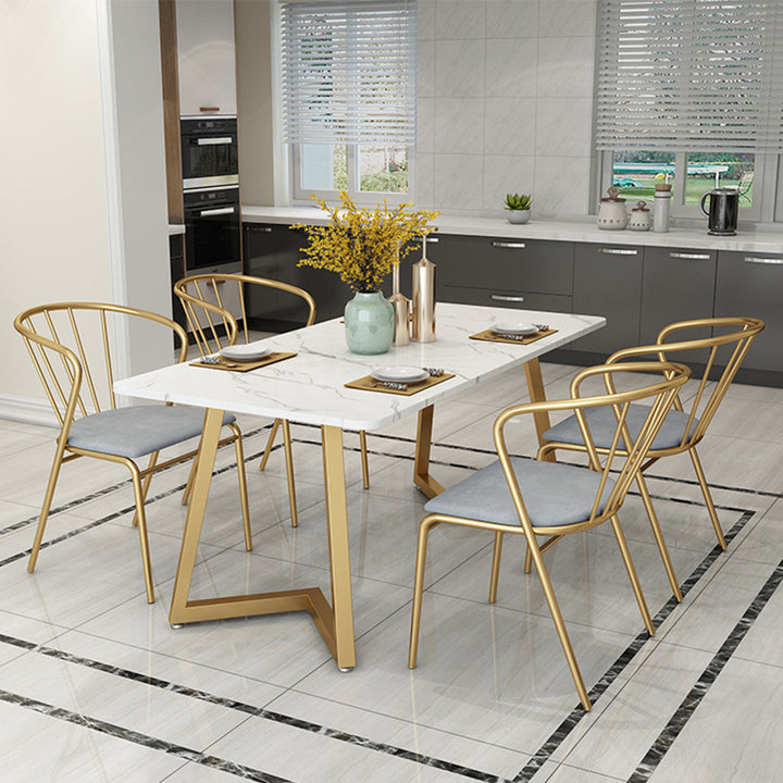 Contemporary Scandinavian Openwork Square Curved Nappa Leather Metal Dining Chair Backrest Arm For Dining Room