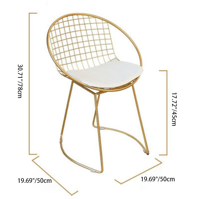 Contemporary Scandinavian Openwork Square Curved Nappa Leather Metal Dining Chair Backrest Arm For Dining Room