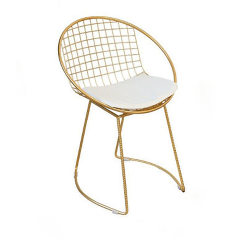 Contemporary Scandinavian Openwork Square Curved Nappa Leather Metal Dining Chair Backrest Arm For Dining Room