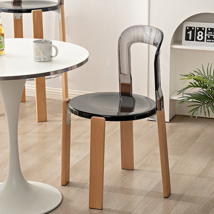 Moderner minimalistischer runder gebogener PC-Holz-Esszimmerstuhl Rückenlehne ohne Armlehnen für Esszimmer 