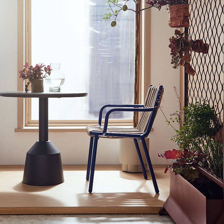 Traditional Rustic Square Hollow Rope Aluminum Dining Chair Backrest Arm For Dining Room