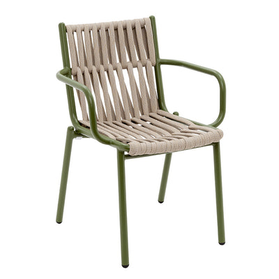 Respaldo de silla de comedor de aluminio hueco cuadrado rústico tradicional con cuerda y brazos para comedor 