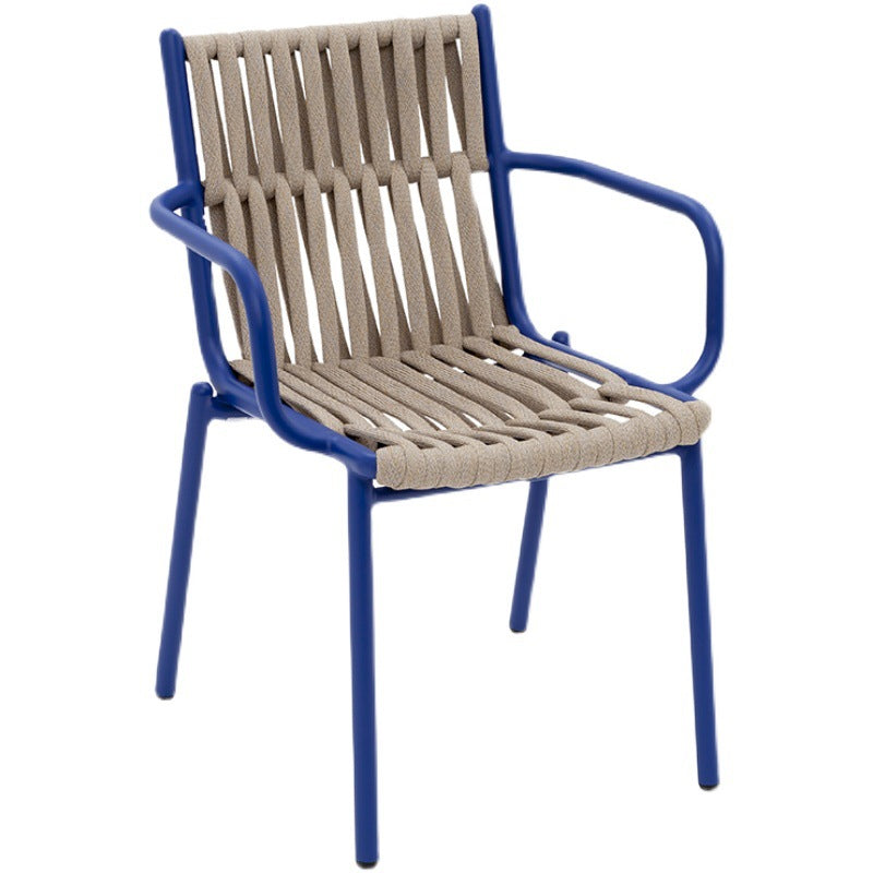 Respaldo de silla de comedor de aluminio hueco cuadrado rústico tradicional con cuerda y brazos para comedor 