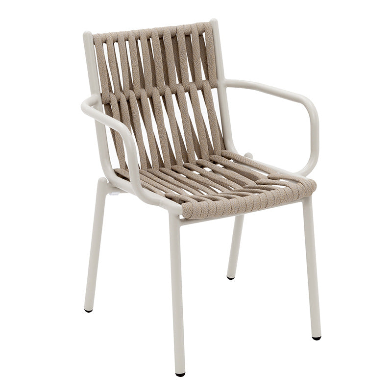 Respaldo de silla de comedor de aluminio hueco cuadrado rústico tradicional con cuerda y brazos para comedor 