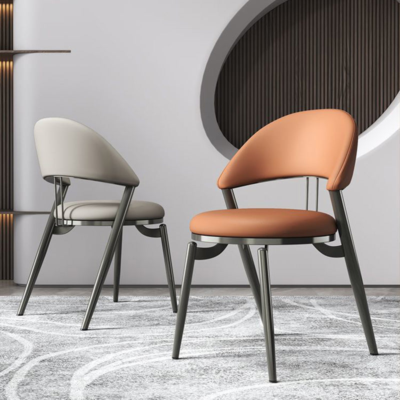Contemporary Scandinavian Curved Round Artificial Leather Iron Dining Chair Backrest For Dining Room