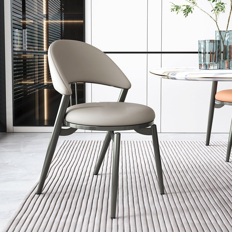 Contemporary Scandinavian Curved Round Artificial Leather Iron Dining Chair Backrest For Dining Room