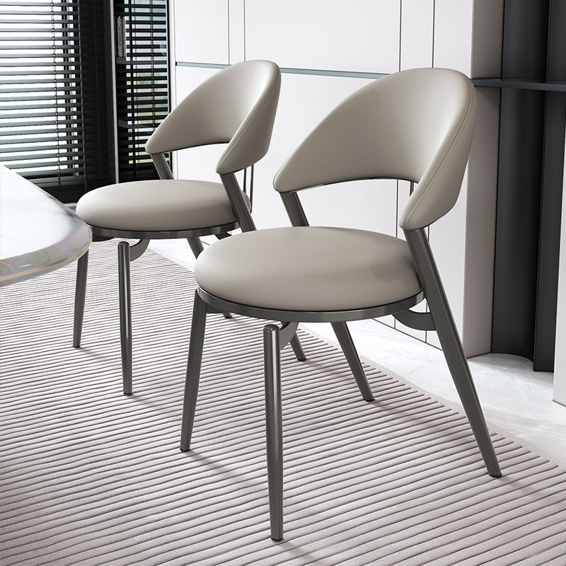 Contemporary Scandinavian Curved Round Artificial Leather Iron Dining Chair Backrest For Dining Room