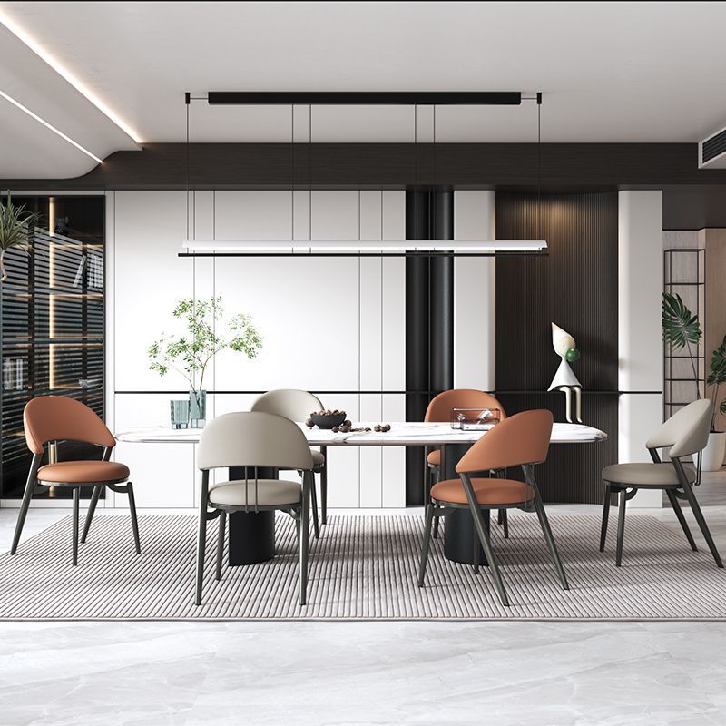Contemporary Scandinavian Curved Round Artificial Leather Iron Dining Chair Backrest For Dining Room