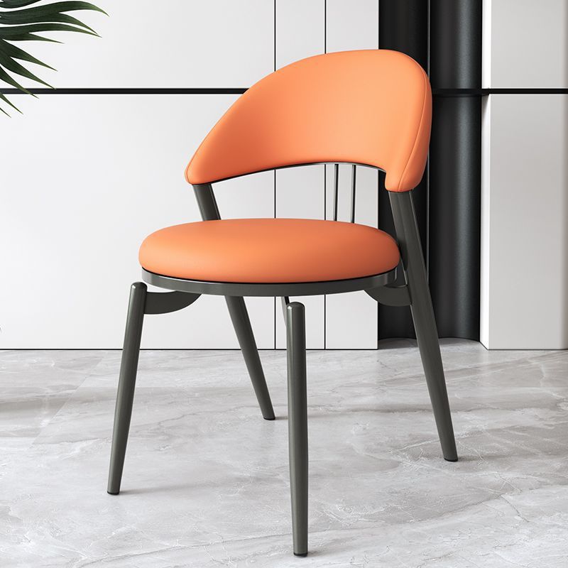 Contemporary Scandinavian Curved Round Artificial Leather Iron Dining Chair Backrest For Dining Room