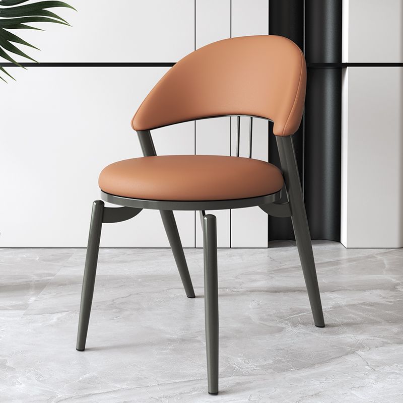 Contemporary Scandinavian Curved Round Artificial Leather Iron Dining Chair Backrest For Dining Room