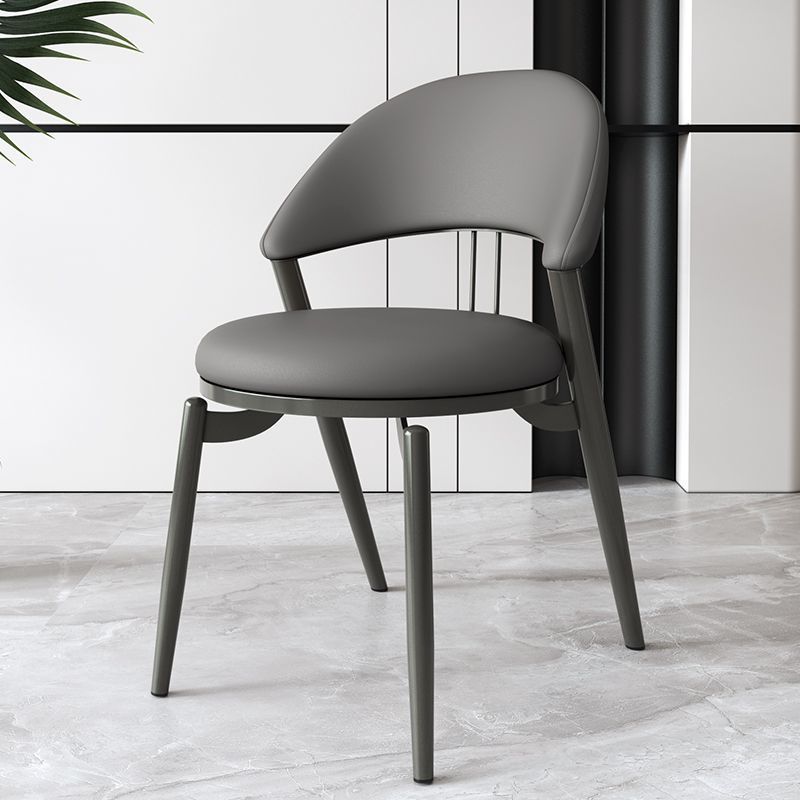 Contemporary Scandinavian Curved Round Artificial Leather Iron Dining Chair Backrest For Dining Room