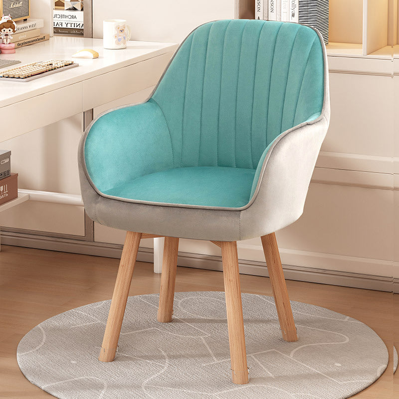 Taburete tocador moderno minimalista trapezoidal cuadrado de terciopelo, tela sintética y madera con respaldo y brazos para dormitorio 
