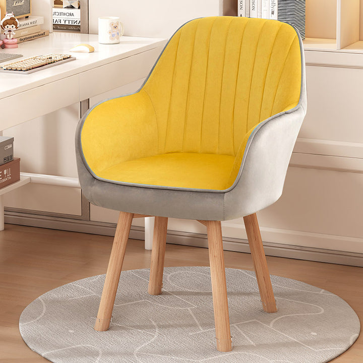 Taburete tocador moderno minimalista trapezoidal cuadrado de terciopelo, tela sintética y madera con respaldo y brazos para dormitorio 