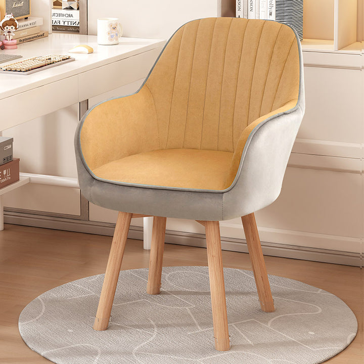 Taburete tocador moderno minimalista trapezoidal cuadrado de terciopelo, tela sintética y madera con respaldo y brazos para dormitorio 