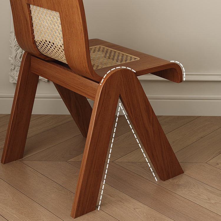 Traditional Chinese Openwork Square Bent Solid Wood Vanity Stool Backrest Armless For Bedroom