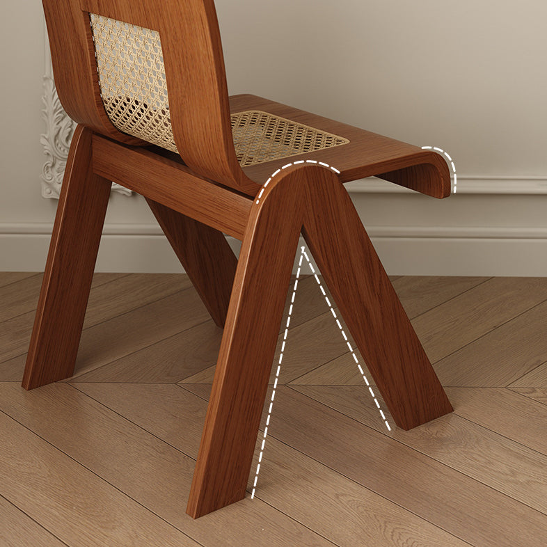 Traditional Chinese Openwork Square Bent Solid Wood Vanity Stool Backrest Armless For Bedroom