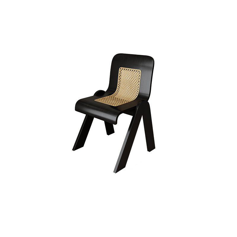 Traditional Chinese Openwork Square Bent Solid Wood Vanity Stool Backrest Armless For Bedroom