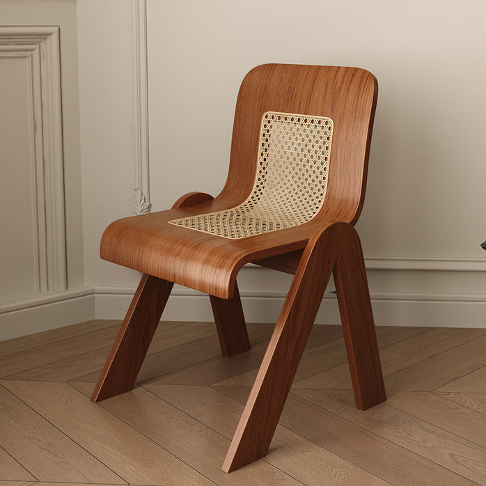 Traditional Chinese Openwork Square Bent Solid Wood Vanity Stool Backrest Armless For Bedroom