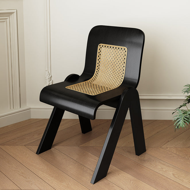 Traditional Chinese Openwork Square Bent Solid Wood Vanity Stool Backrest Armless For Bedroom