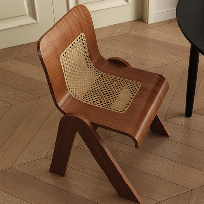 Traditional Chinese Openwork Square Bent Solid Wood Vanity Stool Backrest Armless For Bedroom