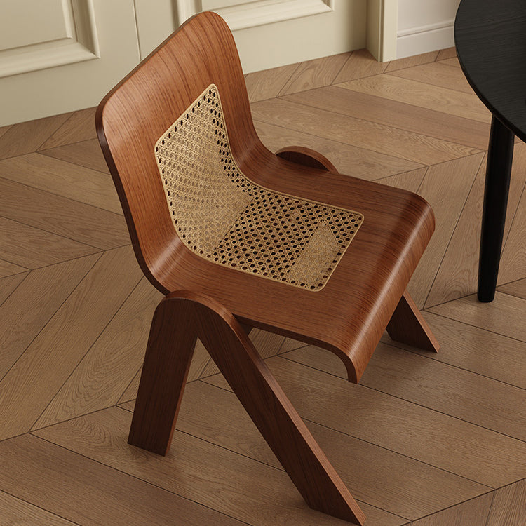 Traditional Chinese Openwork Square Bent Solid Wood Vanity Stool Backrest Armless For Bedroom