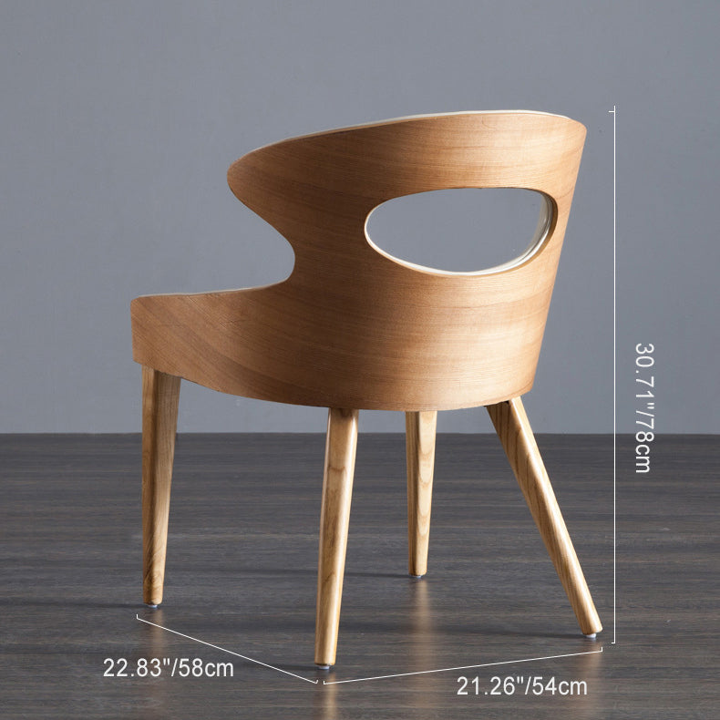 Zeitgenössischer skandinavischer hohler gebogener ovaler PU-Leder Massivholz Esszimmerstuhl Rückenlehne für Esszimmer 