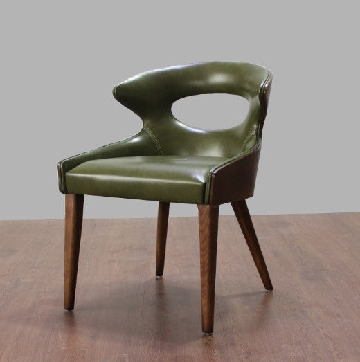 Zeitgenössischer skandinavischer hohler gebogener ovaler PU-Leder Massivholz Esszimmerstuhl Rückenlehne für Esszimmer 