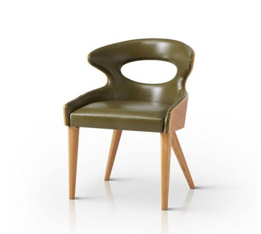 Zeitgenössischer skandinavischer hohler gebogener ovaler PU-Leder Massivholz Esszimmerstuhl Rückenlehne für Esszimmer 