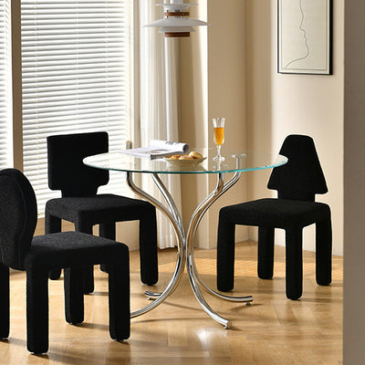 Zeitgenössischer skandinavischer quadratischer runder dreieckiger Teddy-Samt-Holz-Esszimmerstuhl mit Rückenlehne für das Esszimmer 