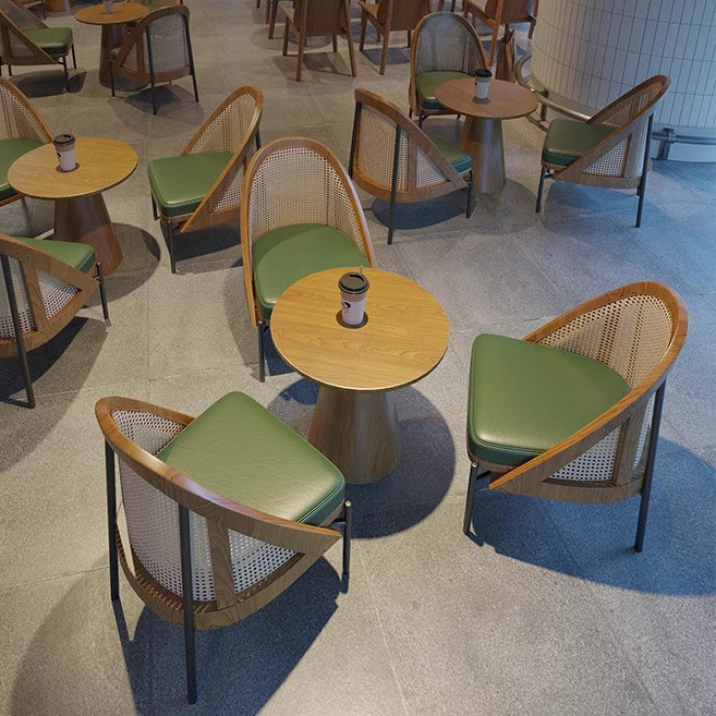 Chaise de salle à manger en cuir Napa trapézoïdal carré chinois traditionnel avec dossier en bois massif et rotin pour salle à manger 