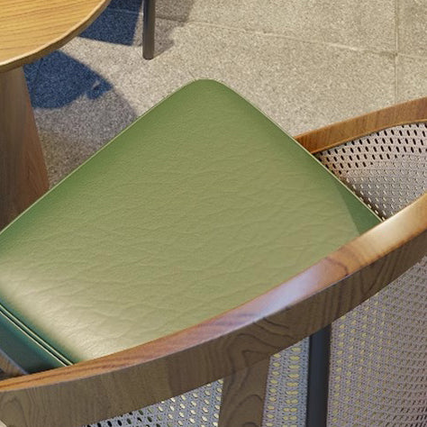 Chaise de salle à manger en cuir Napa trapézoïdal carré chinois traditionnel avec dossier en bois massif et rotin pour salle à manger 