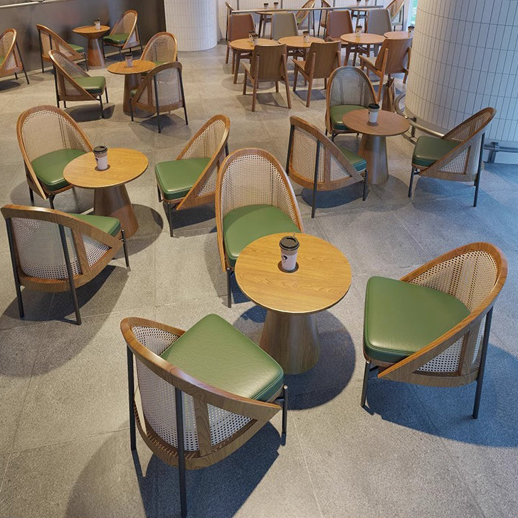 Chaise de salle à manger en cuir Napa trapézoïdal carré chinois traditionnel avec dossier en bois massif et rotin pour salle à manger 
