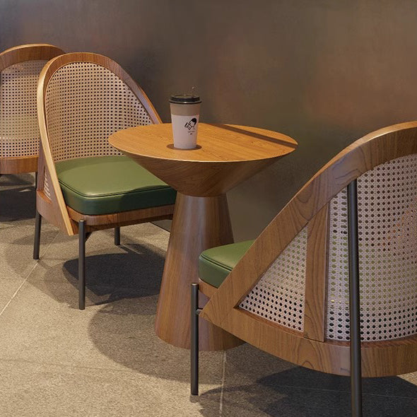 Chaise de salle à manger en cuir Napa trapézoïdal carré chinois traditionnel avec dossier en bois massif et rotin pour salle à manger 